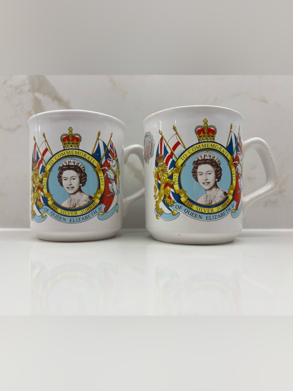 2 Vintage Queen Elizabeth Silver Jubilee Commemorative Mugs 1977 Tams England